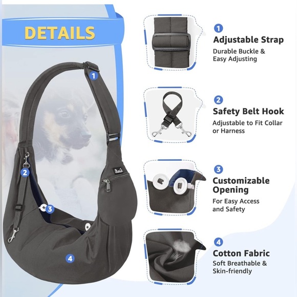 SlowTon Hands-Free Padded & Adjustable Sling Dog & Cat Carrier - Picture 2 of 11